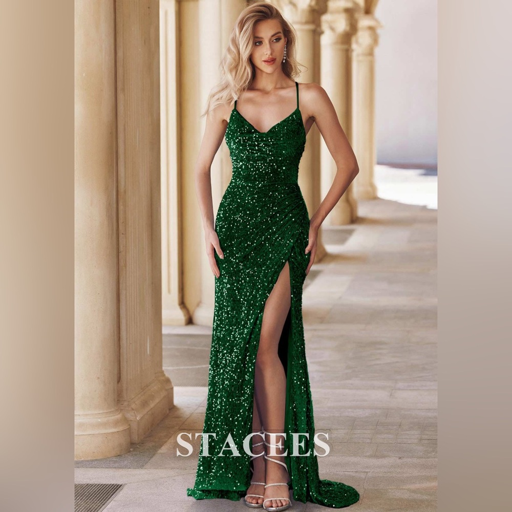 Stacees Emerald Sequin Prom Dress